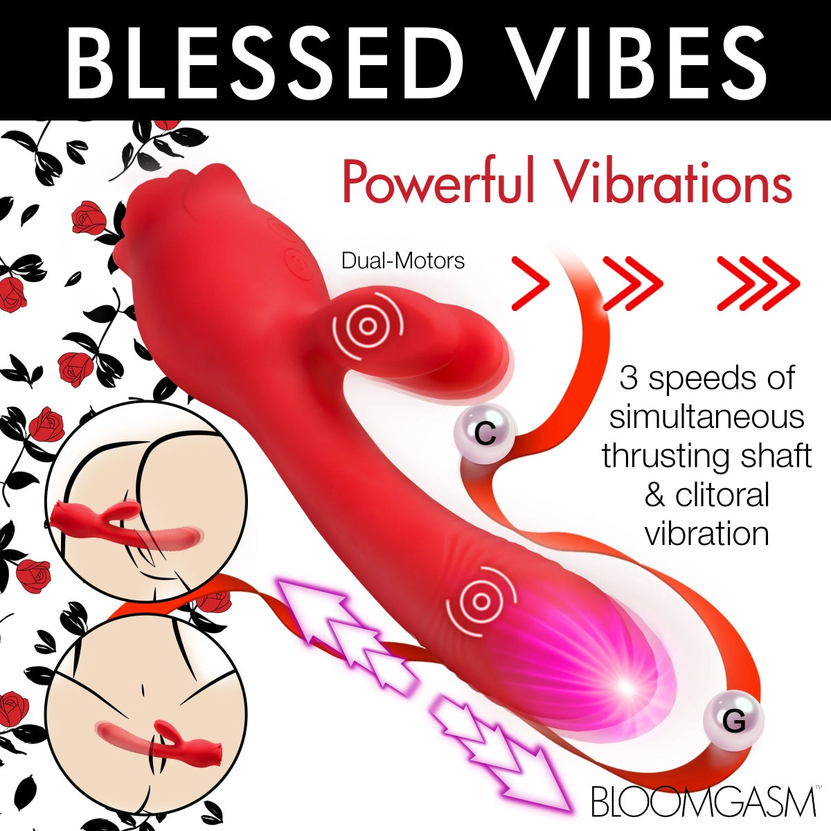 Bloomgasm | Blooming Bunny Sucking & Thrusting Silicone Rabbit Vibrator - Red