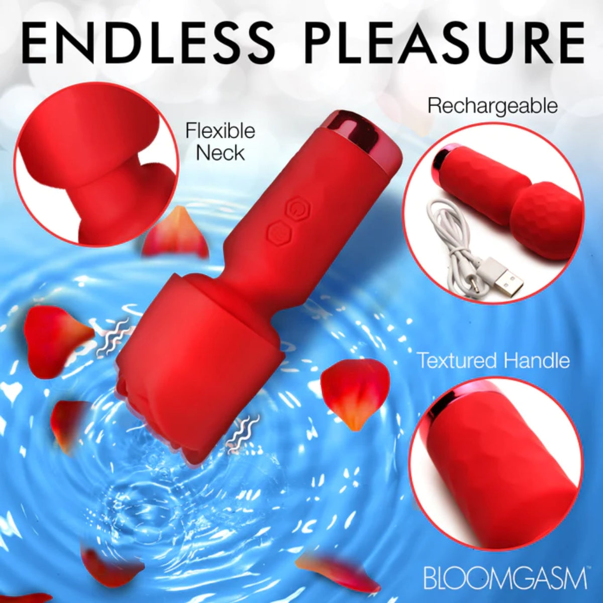 Bloomgasm | Pleasure Rose Petite Mini Silicone Rose Wand - Red