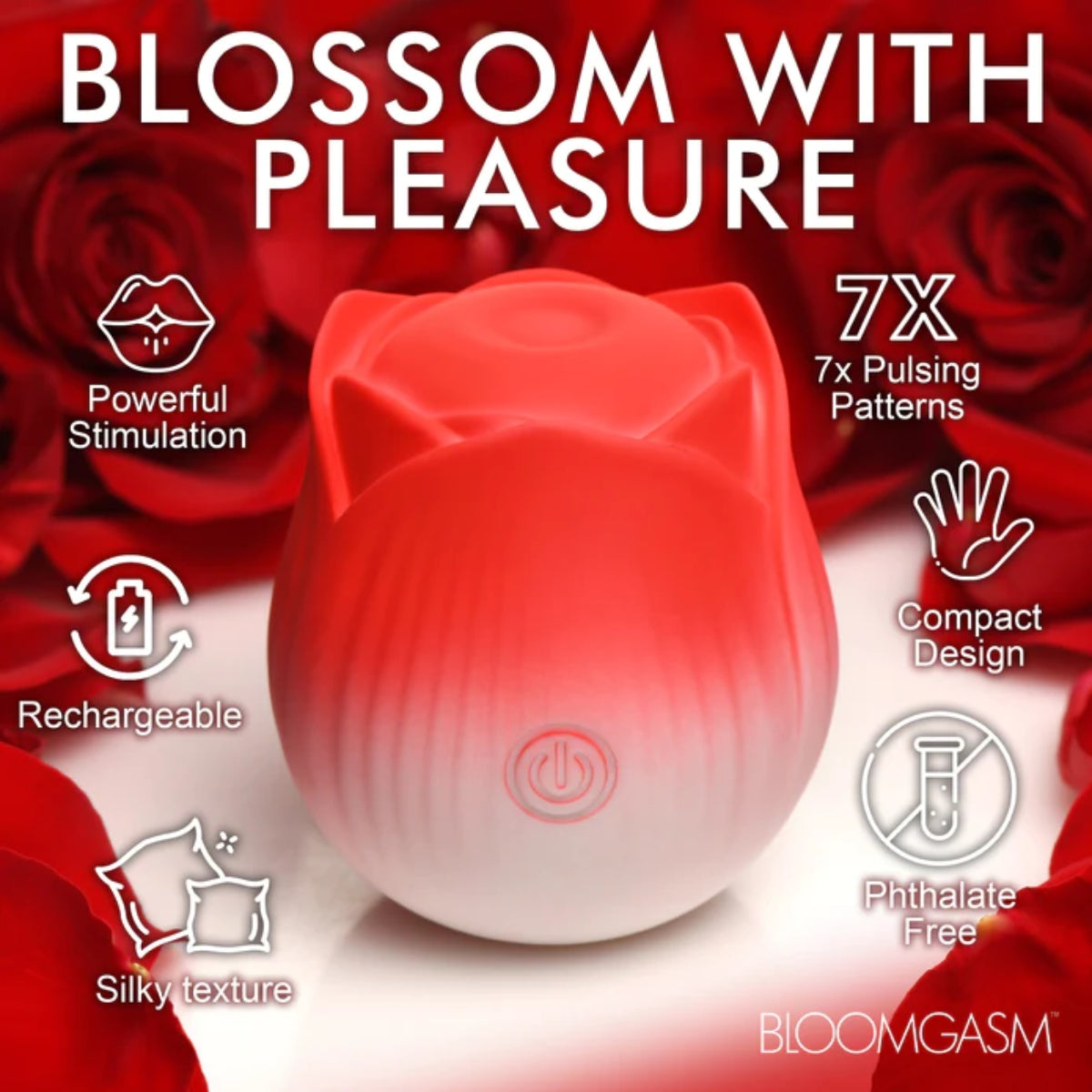 Bloomgasm | Pulsing Petals Throbbing Rose Stimulator - Red & White