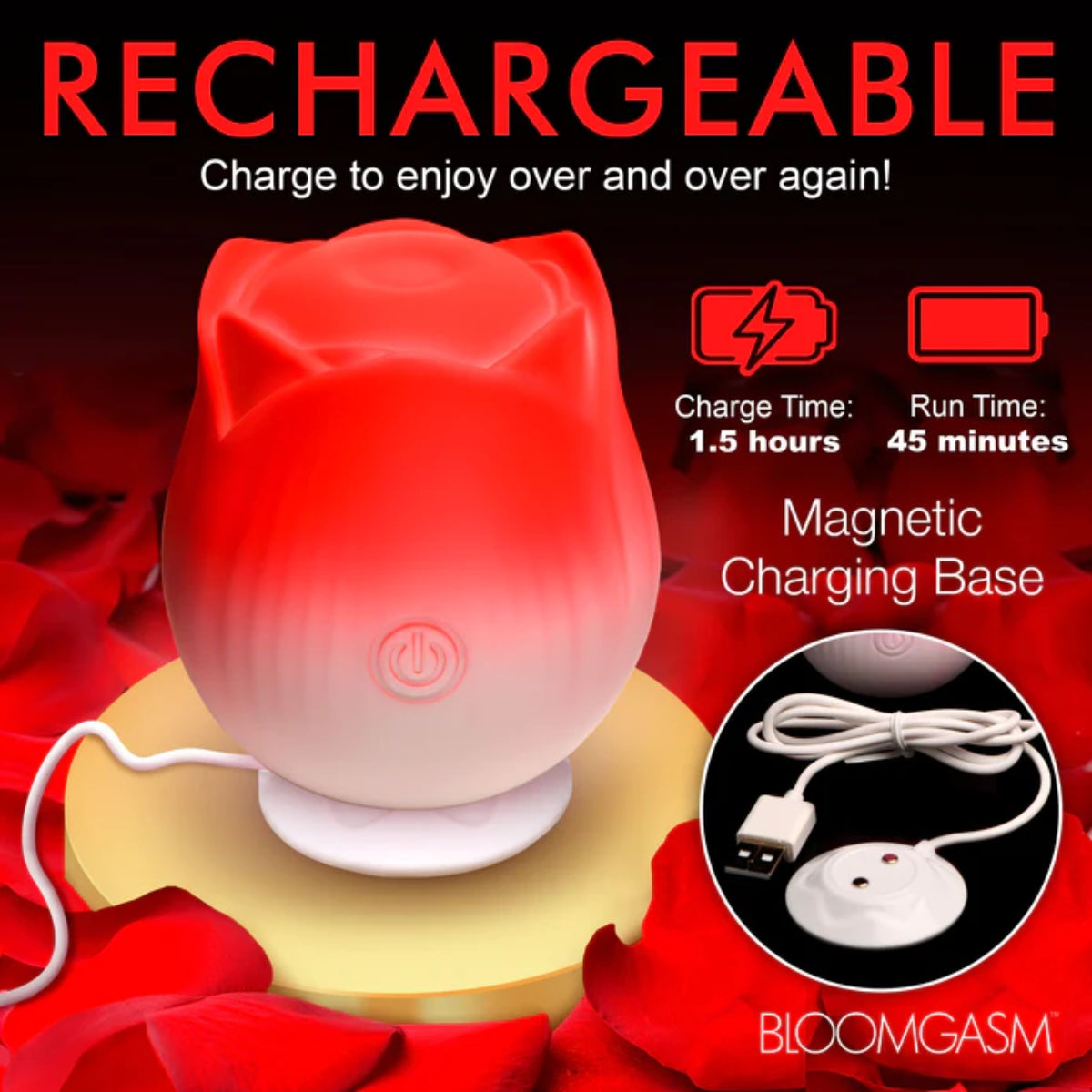 Bloomgasm | Pulsing Petals Throbbing Rose Stimulator - Red & White