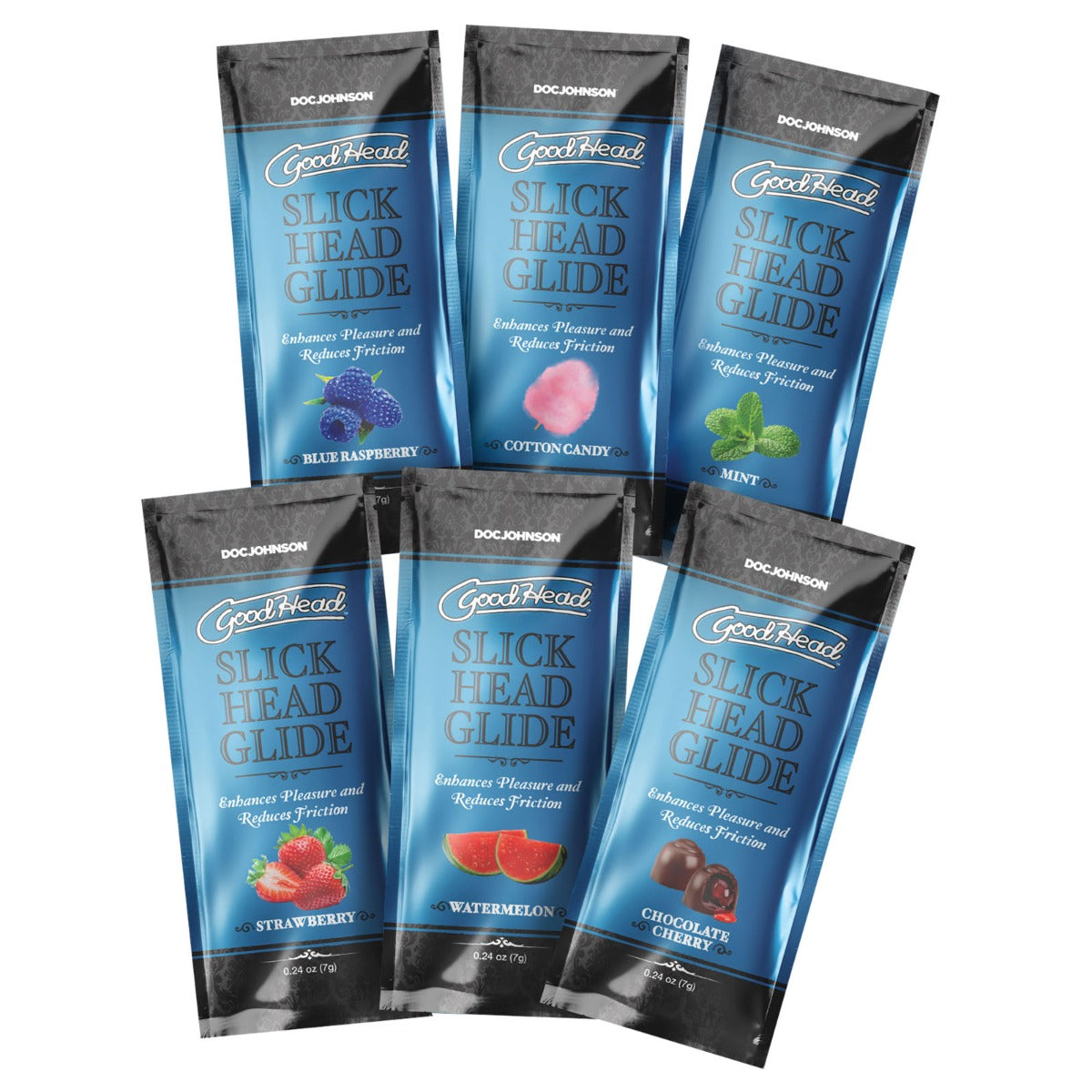 Flavoured Lubes GoodHead | Slick Head Glide 6 Pack - Blue Raspberry, Cotton Candy, Mint,  Strawberry, Watermelon & Chocolate Cherry    | Awaken My Sexuality