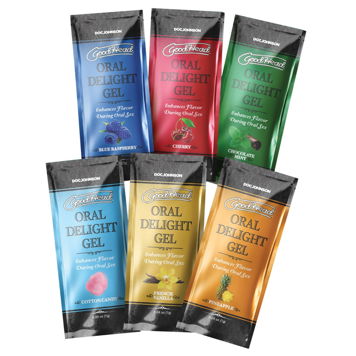 GoodHead | Oral Delight Gel 6 Pack - Blue Raspberry, Cherry Chocolate, Mint, Cotton Candy, French Vanilla & Pineapple