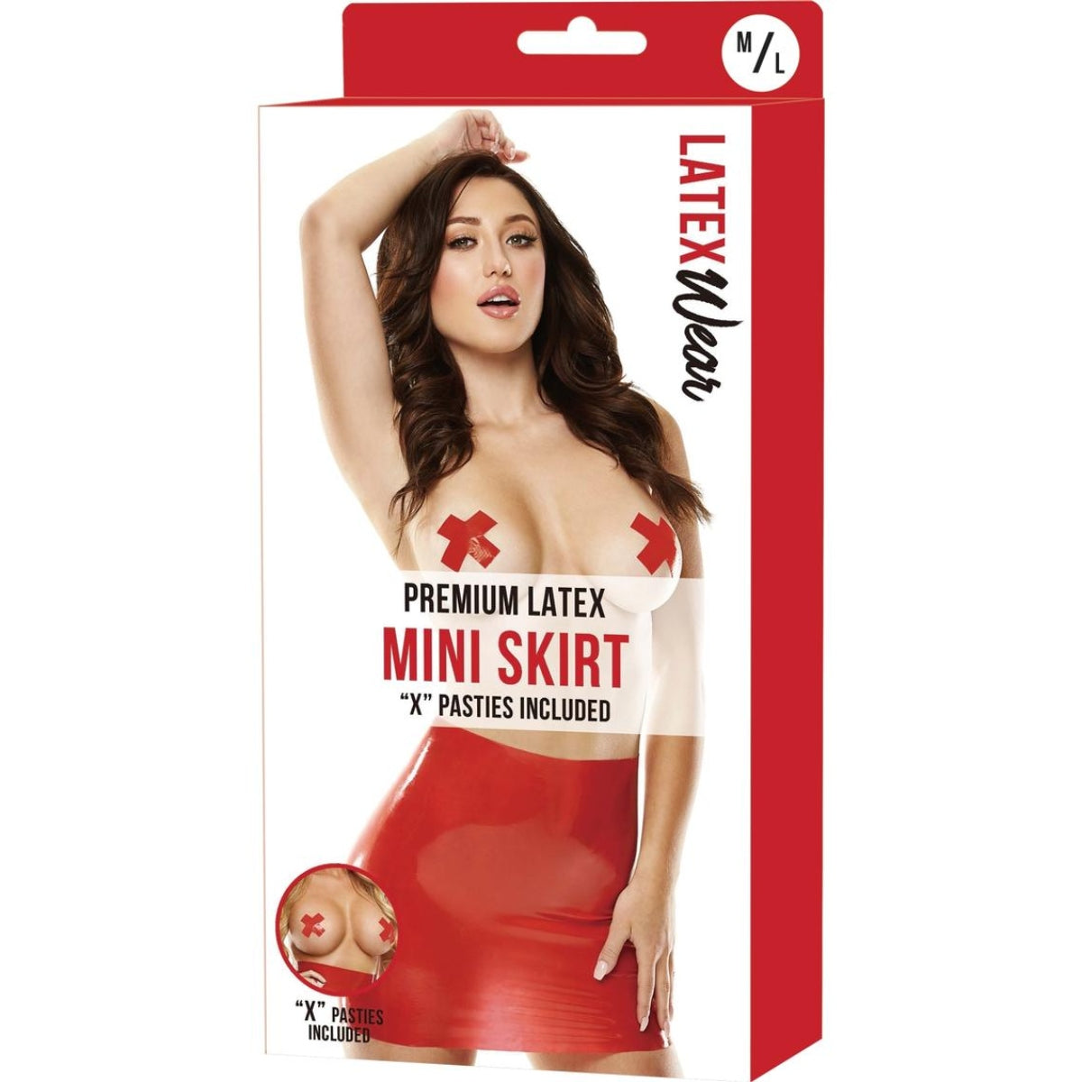Latex Wear | Premium Latex Mini Skirt With Pasties Red - M/L