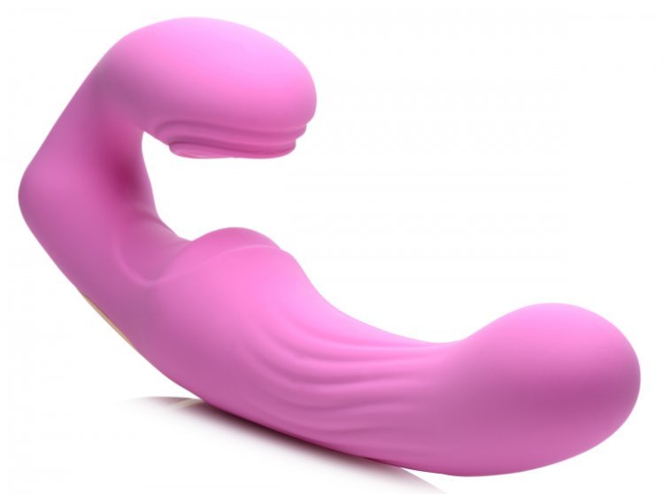 U Strap 15X U-Pulse Silicone Pulsating and Vibrating Strapless Strap-on with Remote | Pink