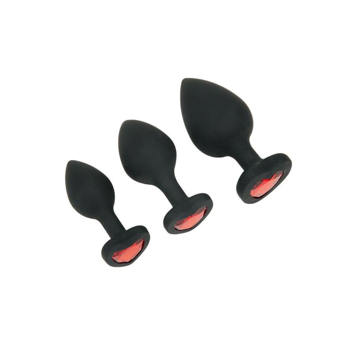 WhipSMART | HEARTBREAKER 3 Piece Silicone Crystal Heart Anal Training Set - Black & Red
