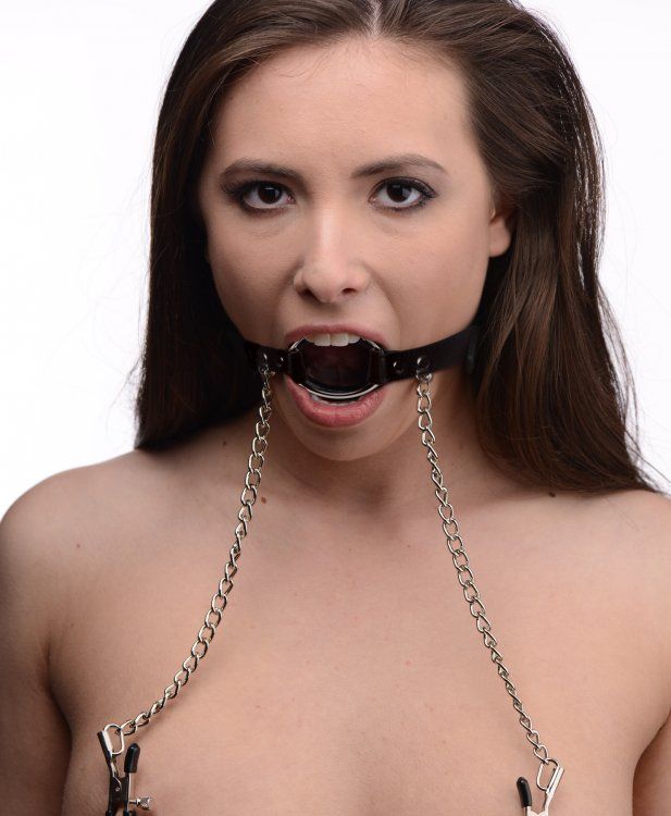 MASTER SERIES | Seize O-Ring Gag With Nipple Clamps - Black & Silver