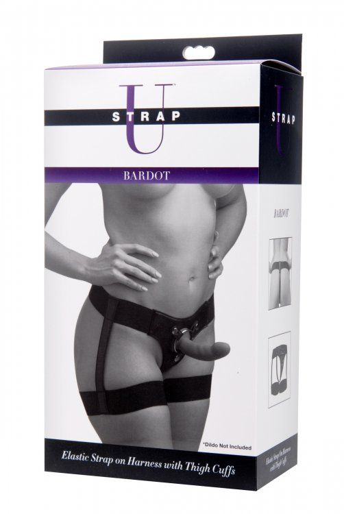 Strap U | Bardot  Elastic Strap On Harness With Thigh Cuffs - Black