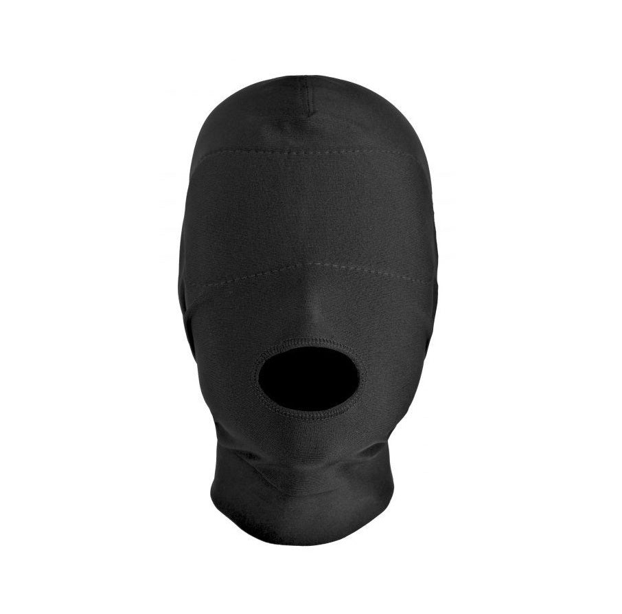 MASTER SERIES | Disguise Open Mouth Hood With Padded Blindfold - Black