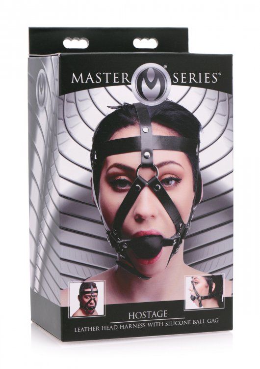 MASTER SERIES | Leather Head Harness with Ball Gag - Black