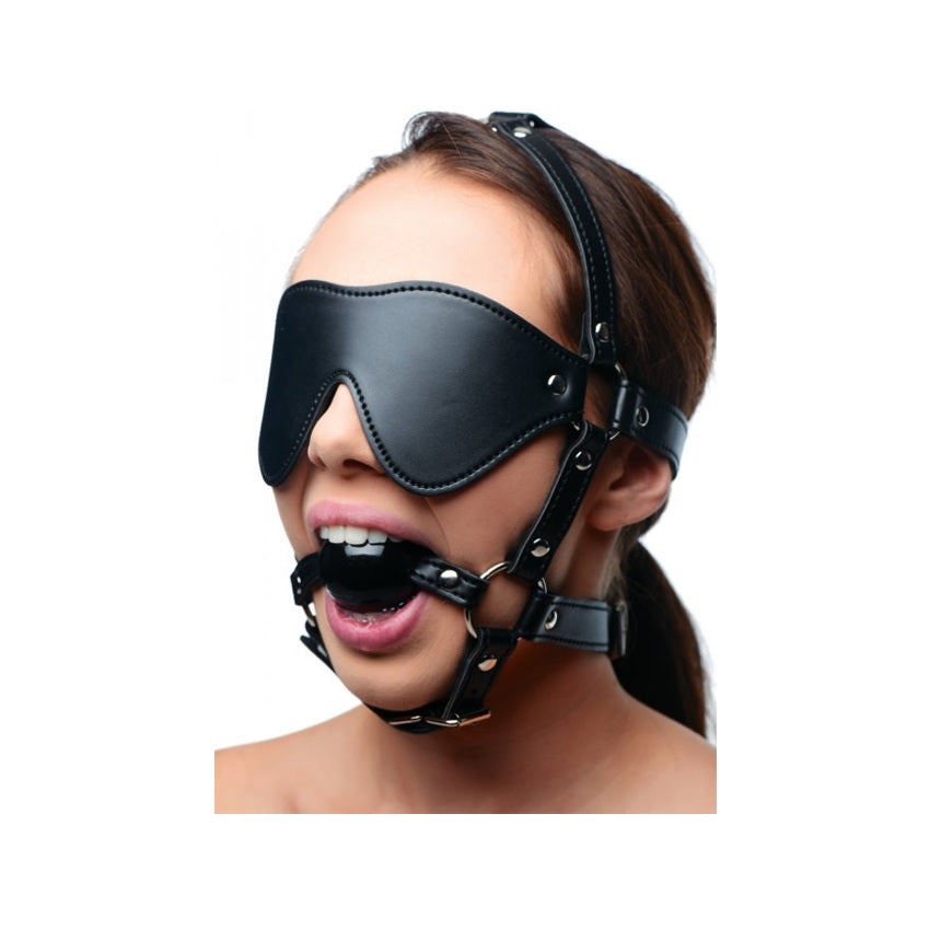 Blindfolds & Gags STRICT | Blindfold Harness And Ball Gag - Black    | Awaken My Sexuality