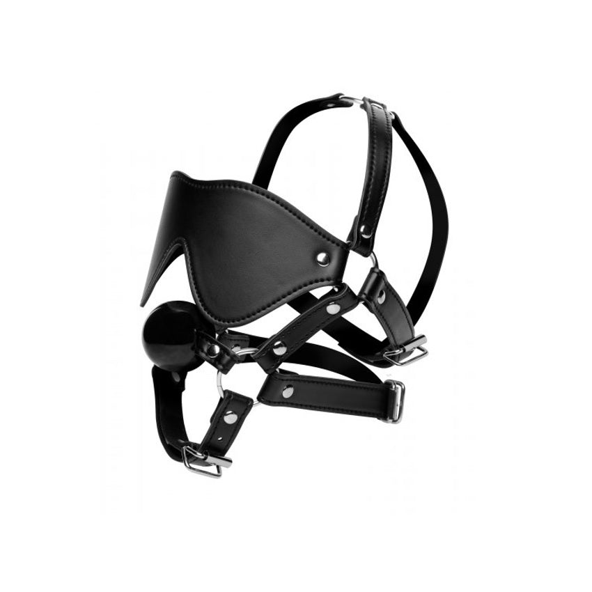 STRICT | Blindfold Harness And Ball Gag - Black