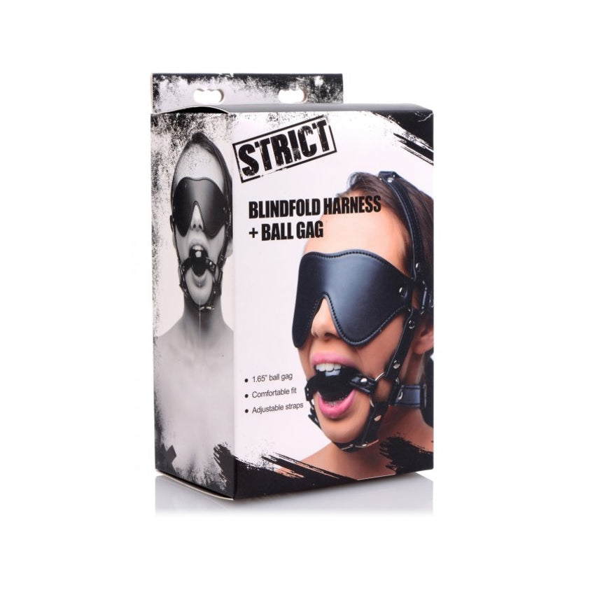 STRICT | Blindfold Harness And Ball Gag - Black