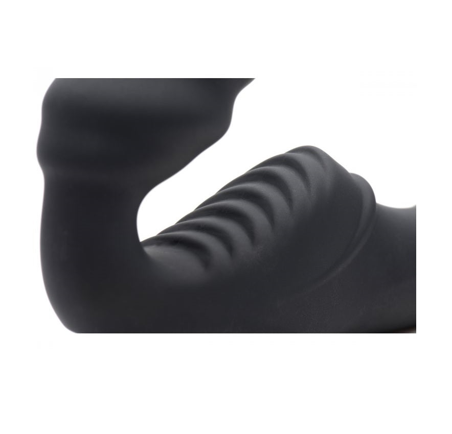 Strapless Strap-On Strap U Slim Rider | Ribbed Vibrating Silicone Strapless Strap On | Black    | Awaken My Sexuality