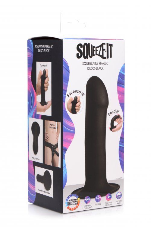 Suction Base Dildos Squeezable Phallic Dildo - Black    | Awaken My Sexuality