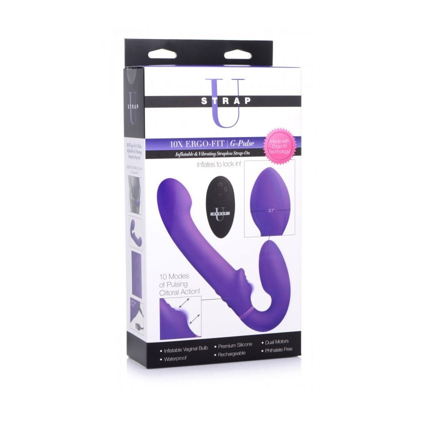 10X Ergo-Fit G-Pulse | Inflatable & Vibrating Strapless Strap-On | Purple