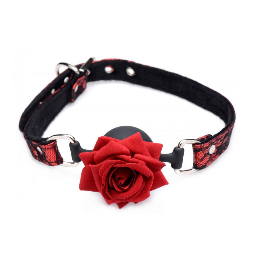 MASTER SERIES | Silicone Ball Gag With Rose - Black & Red
