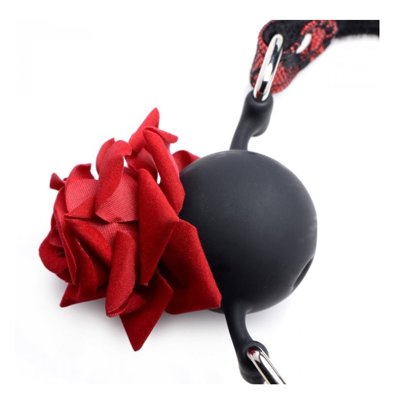 Ball Gags MASTER SERIES | Silicone Ball Gag With Rose - Black & Red    | Awaken My Sexuality