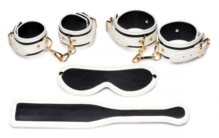 Bondage Kits Master Series | Kink in the Dark Glowing Cuffs, Blindfold & Paddle Bondage Set - Black & Green    | Awaken My Sexuality