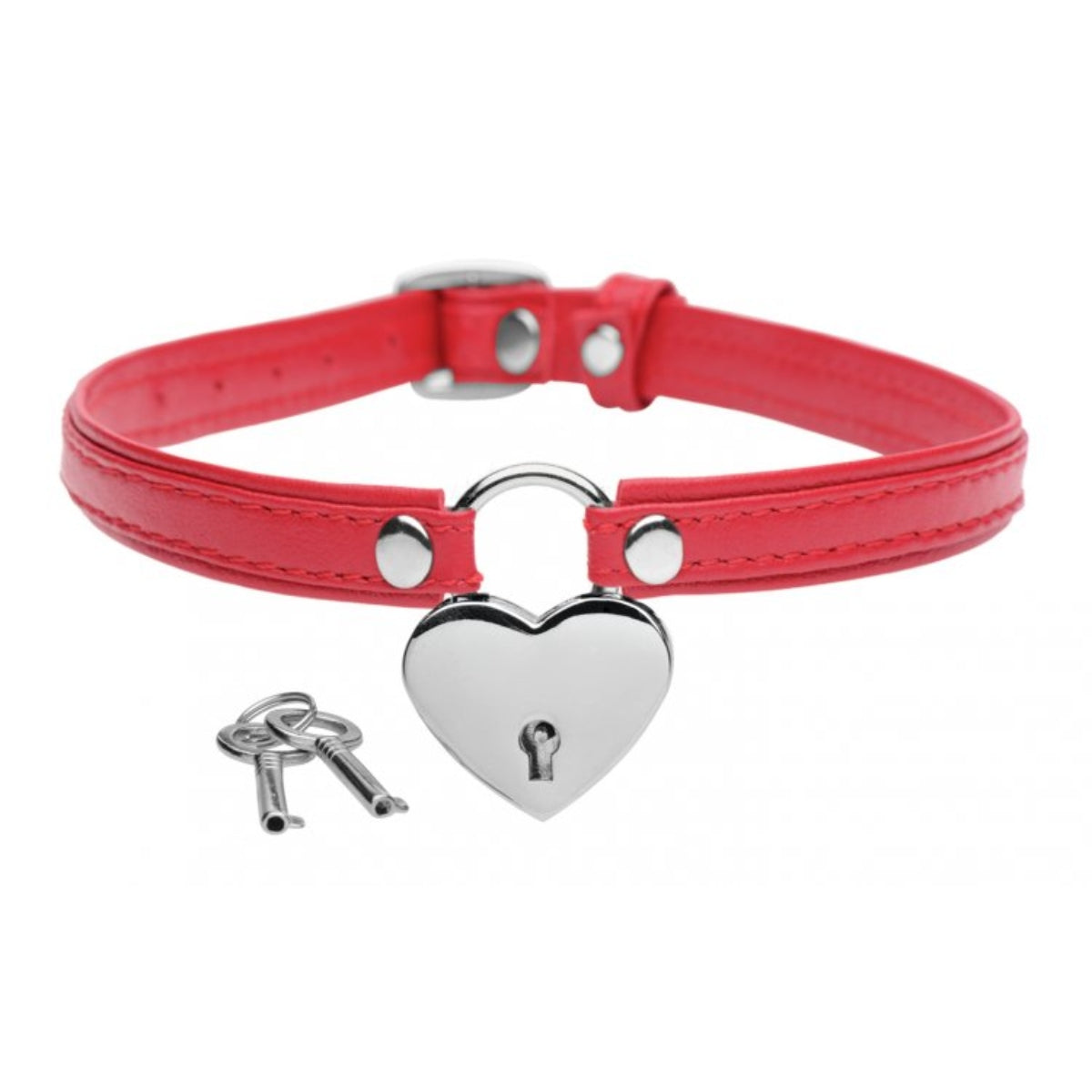 Collars And Leashes Master Series | Heart Lock Choker With Keys  - Red    | Awaken My Sexuality