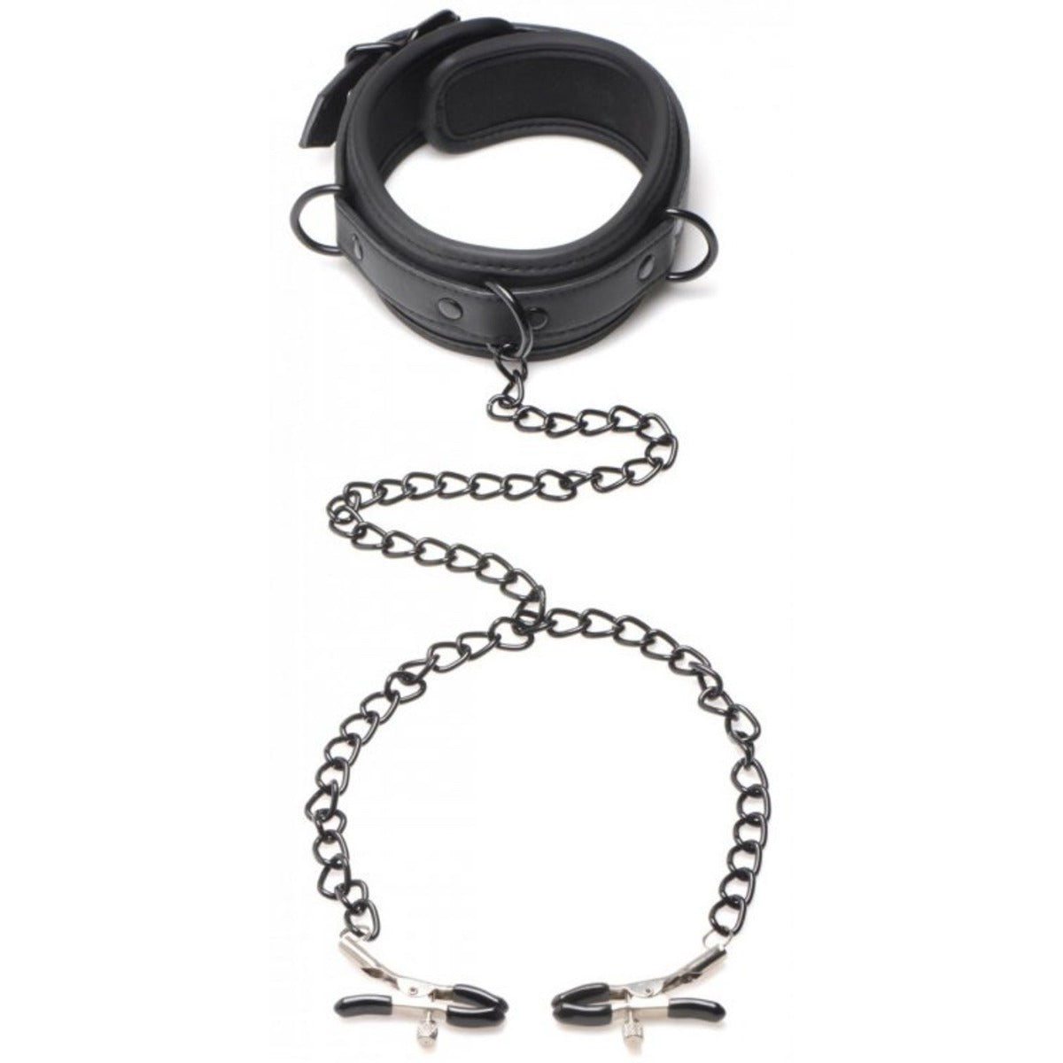 Collars And Leashes MASTER SERIES | Collared Temptress Collar with Nipple Clamps - Black    | Awaken My Sexuality