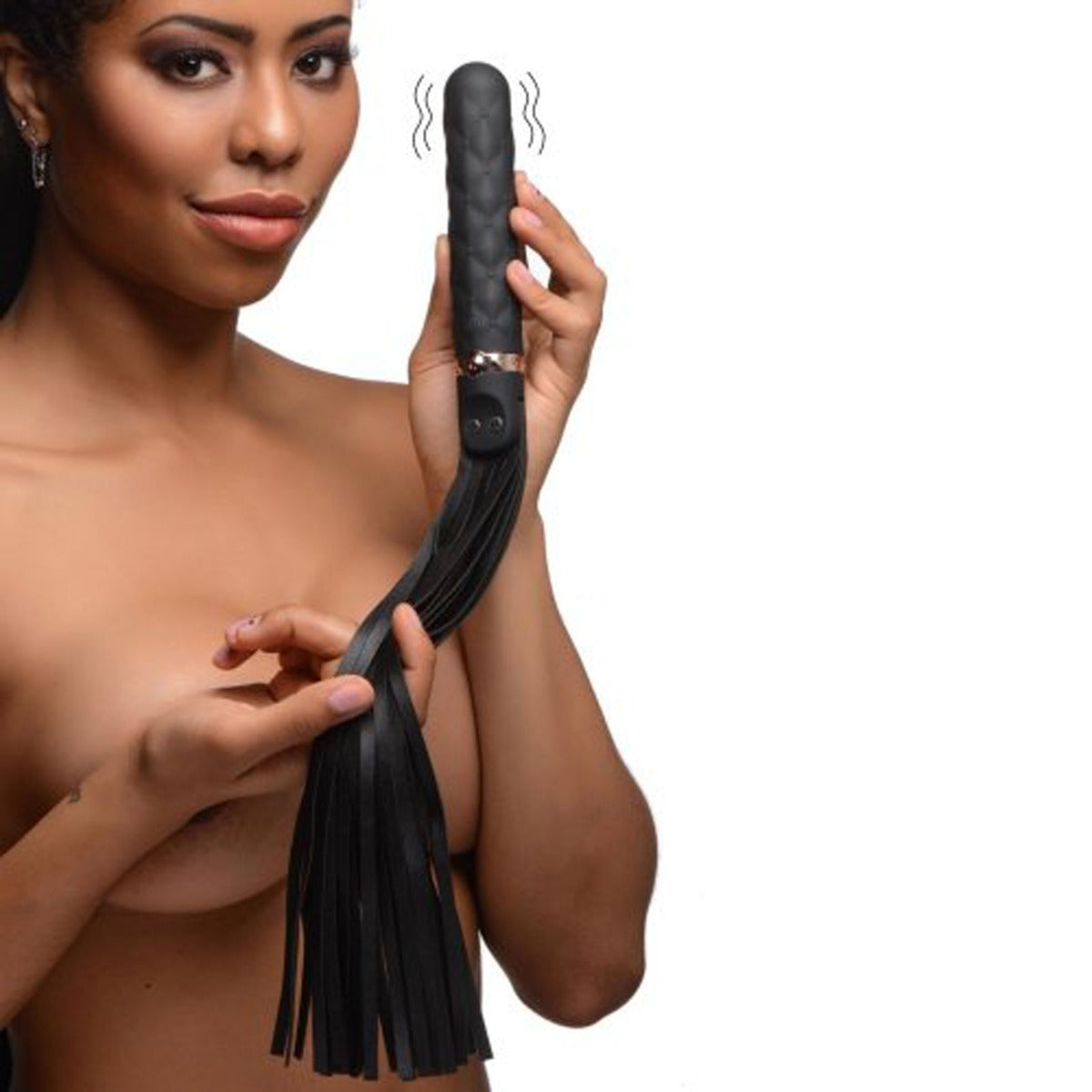 Floggers Master Series | Vibra-Lasher 9X Black Vibrating Silicone Dildo Flogger - Black    | Awaken My Sexuality