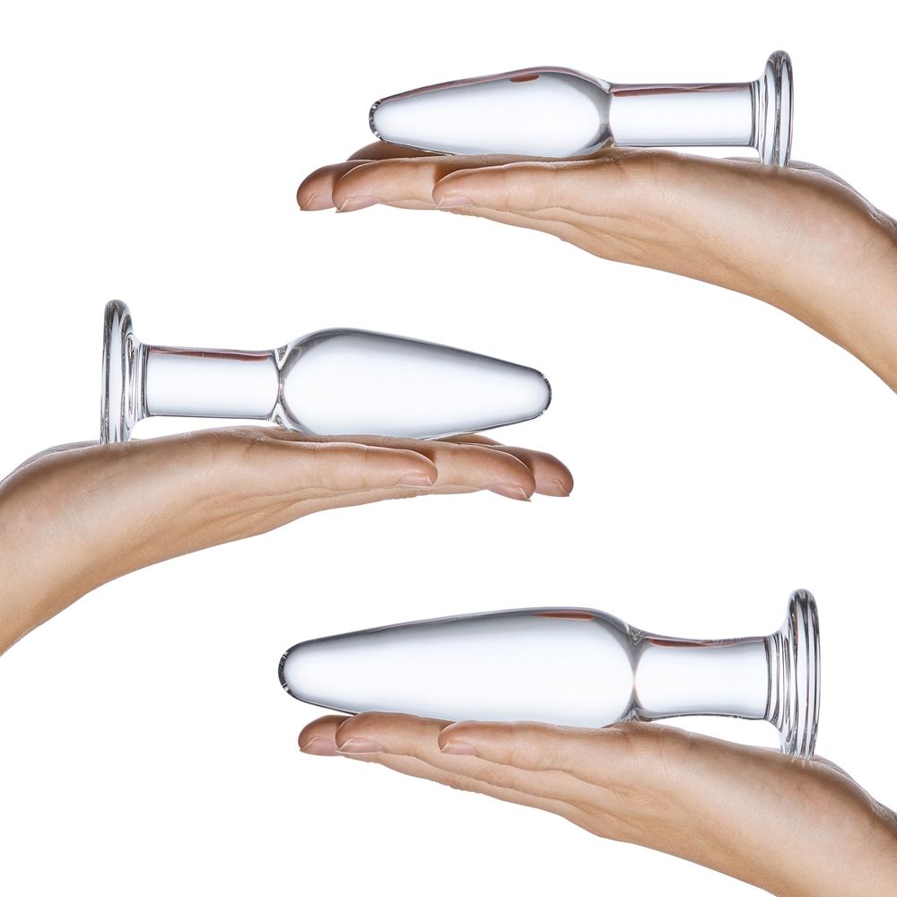 Glass Butt Plugs Glas | Anal Training Butt Plug Set 4, 4.75 and 5.25 Inches - Clear    | Awaken My Sexuality