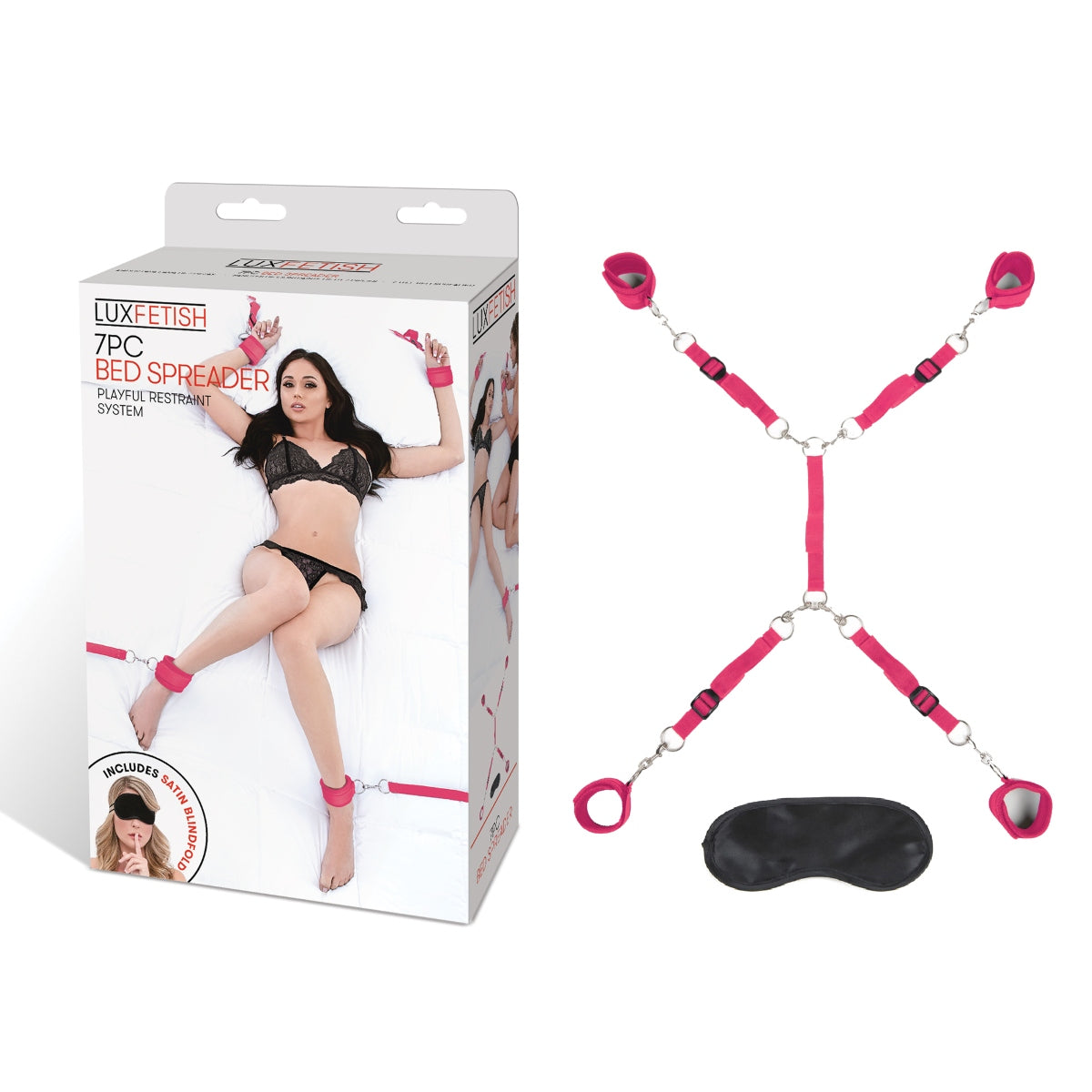 Bondage & Restraints Lux Fetish | 7 Piece Bed Spreader Playful Restraint System - Pink    | Awaken My Sexuality