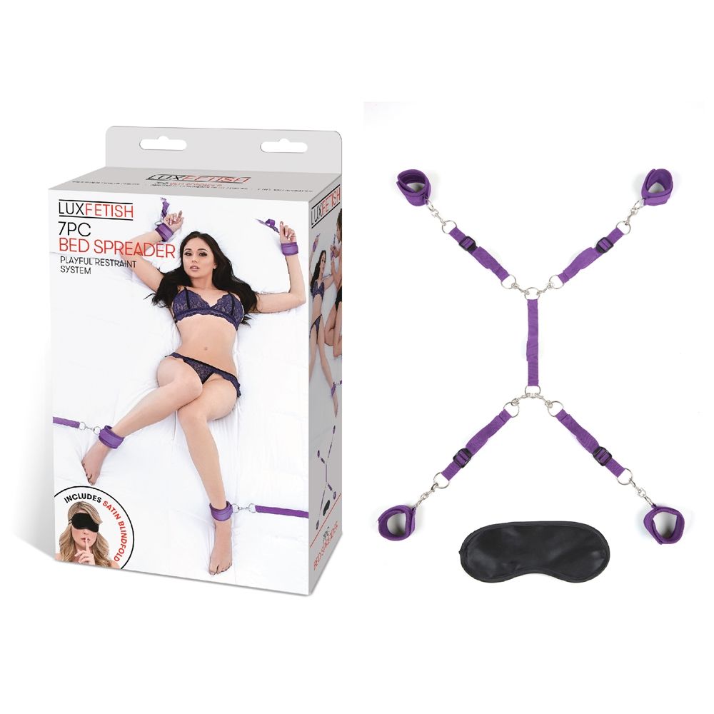 Lux Fetish |  7 Piece Bed Spreader Playful Restraint System - Purple