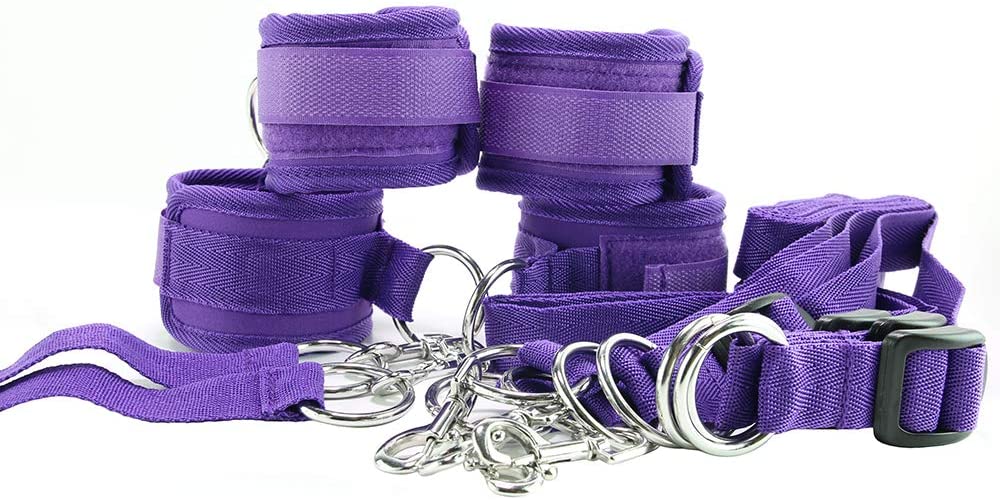 Bondage & Restraints Lux Fetish |  7 Piece Bed Spreader Playful Restraint System - Purple    | Awaken My Sexuality