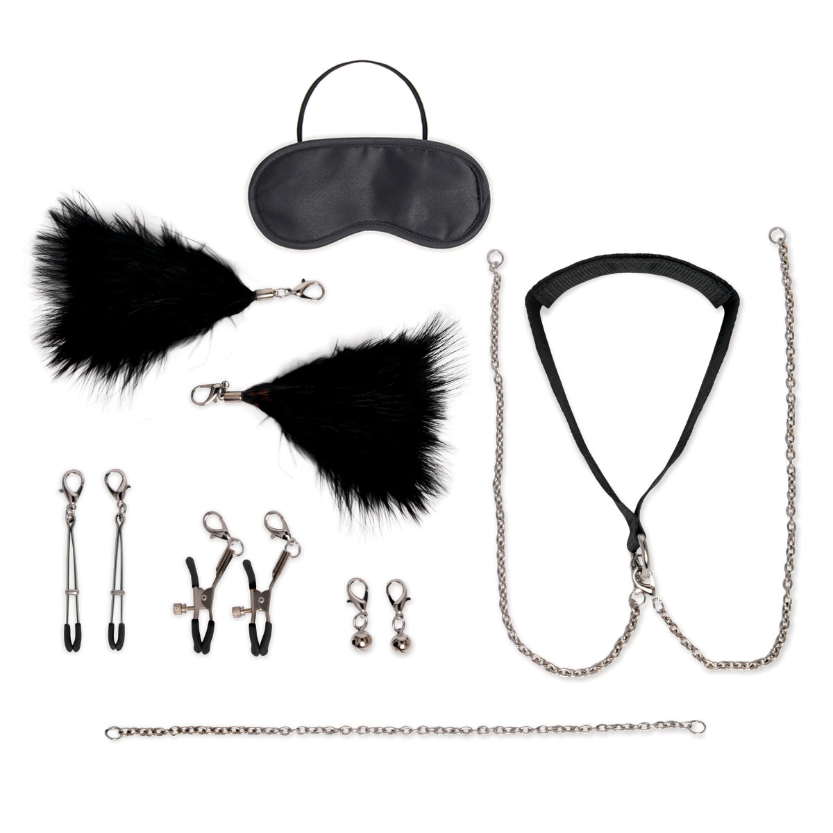 LUX FETISH | 12 Piece Interchangeable Collar & Nipple Clips Set - Black