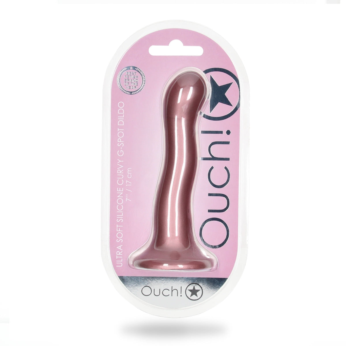 Ouch | Ultra Soft Silicone Curvy G Spot Dildo 7 inch - Metallic Rose