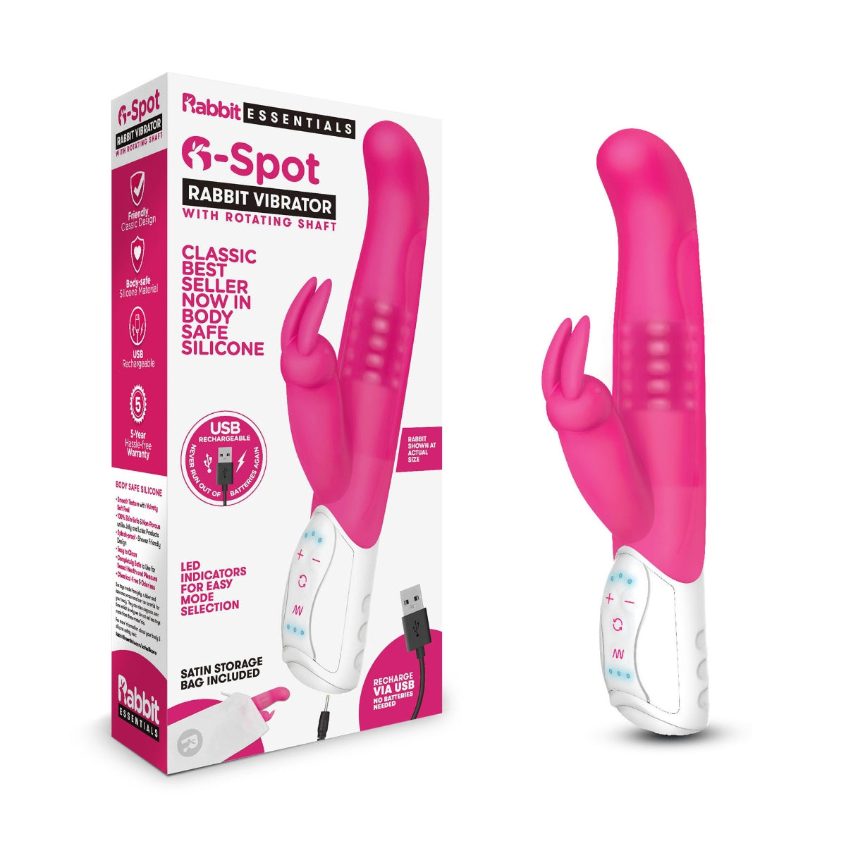 Rabbit Vibrator Rabbit Essentials RR Rechargeable G-Spot Rabbit | Hot Pink    | Awaken My Sexuality