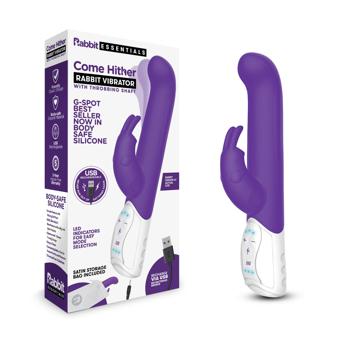 Rabbit Vibrator Rabbit Essentials RR Rechargeable Come Hither G Spot Rabbit Vibrator Purple    | Awaken My Sexuality